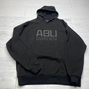 Abu Garcia Hoodie Mens Large Black Sweden Graphic Fishing Pullover Fleece Raglan